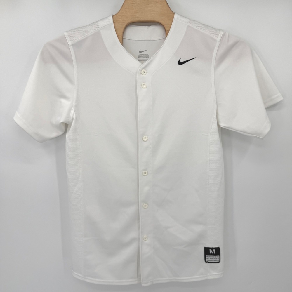 Nike Baseball Jersey Mens M White 519558-100 Button Up Mesh Short Sleeve Top